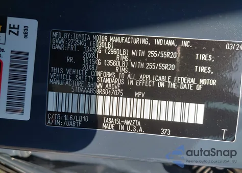 2024 Toyota Grand Highlander Xle/Limited/Platinum from USA, damaged, VIN 5TDAAAB58RS047075